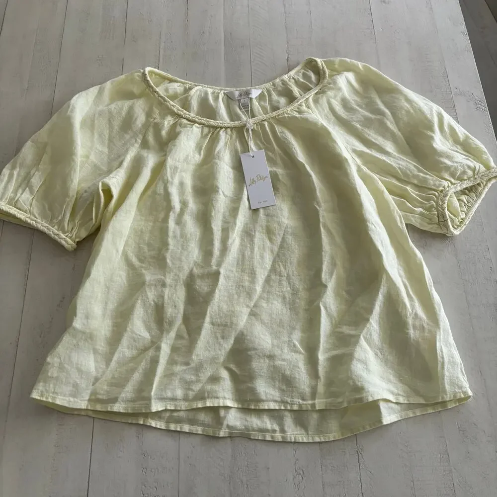 Lilly Pulitzer Calais 100% Linen Short Sleeve Top Brand New Size Large